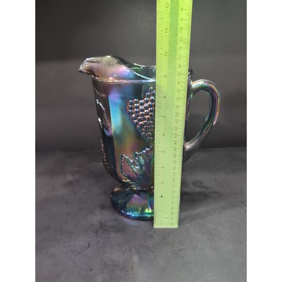 Imperial Grape Leaf Carnival Glass Pitcher, Cobalt‎ Glassware, Carnival Pitcher - Picture 8 of 9